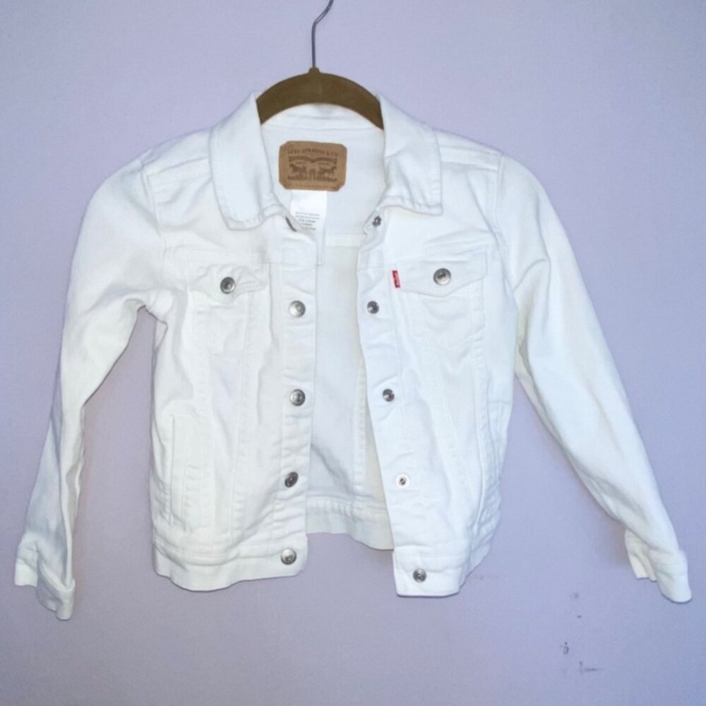 Levis Kids White Denim‎ Jacket With Button Closure & Pockets For Girls Size 6X